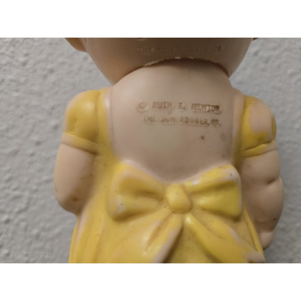 Vintage 1950's Rubber Doll, Ruth E. Newton, Sun Rubber Co, Yellow Dress Red Hair - Picture 7 of 13